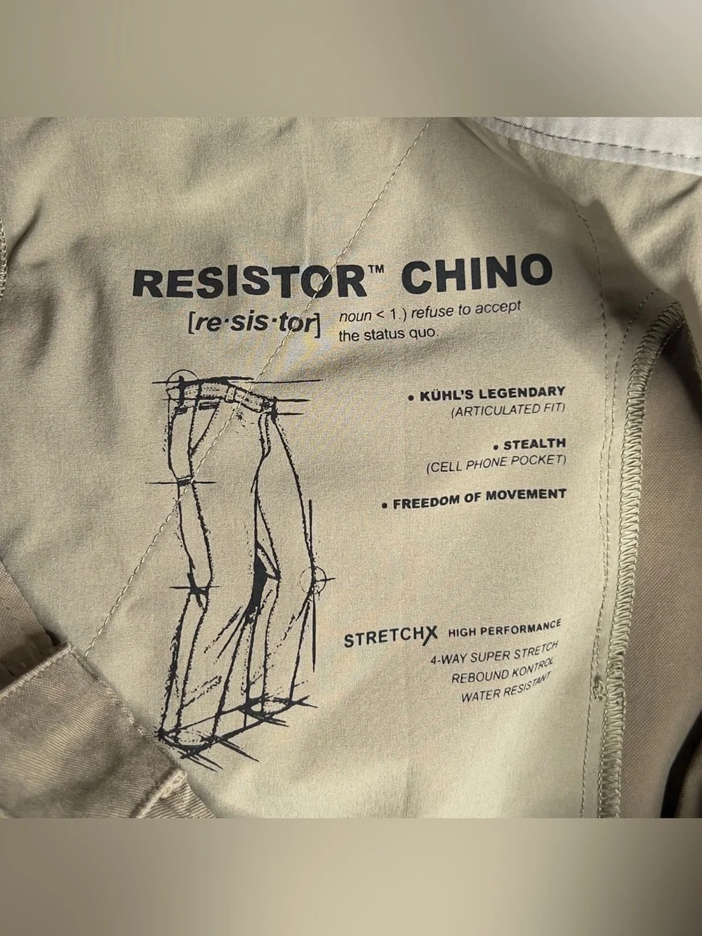 Kuhl Resistor Chino Pants Men's 40x32 Khaki‎ Outdoor Performance Stretch Hiking